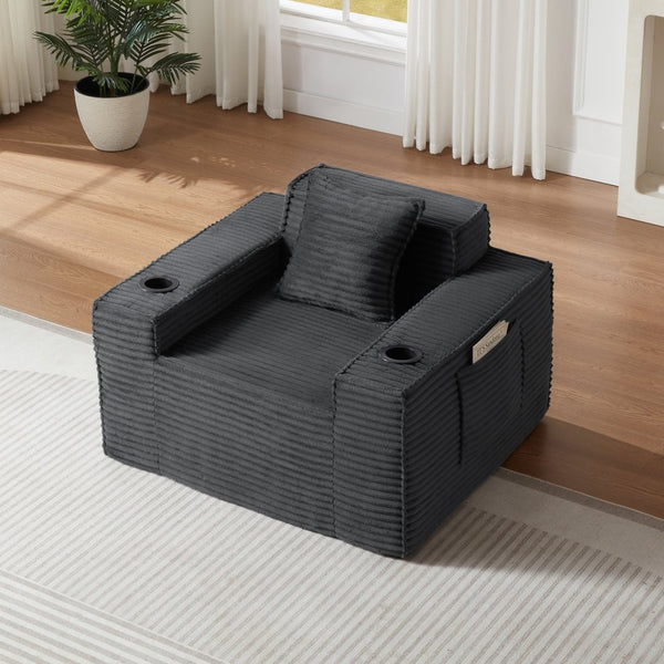English Elm 1seater Corduroy Cloud Sofa Compact Pocket Spring Chair for Studio Apartment Office Dark Gray W3396P434746