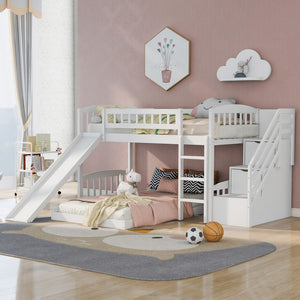 Homeroots White Twin Over Twin Perpendicular Bunk Bed With Storage Stairs And Slide  Manufactured Wood And Solid Wood 403615