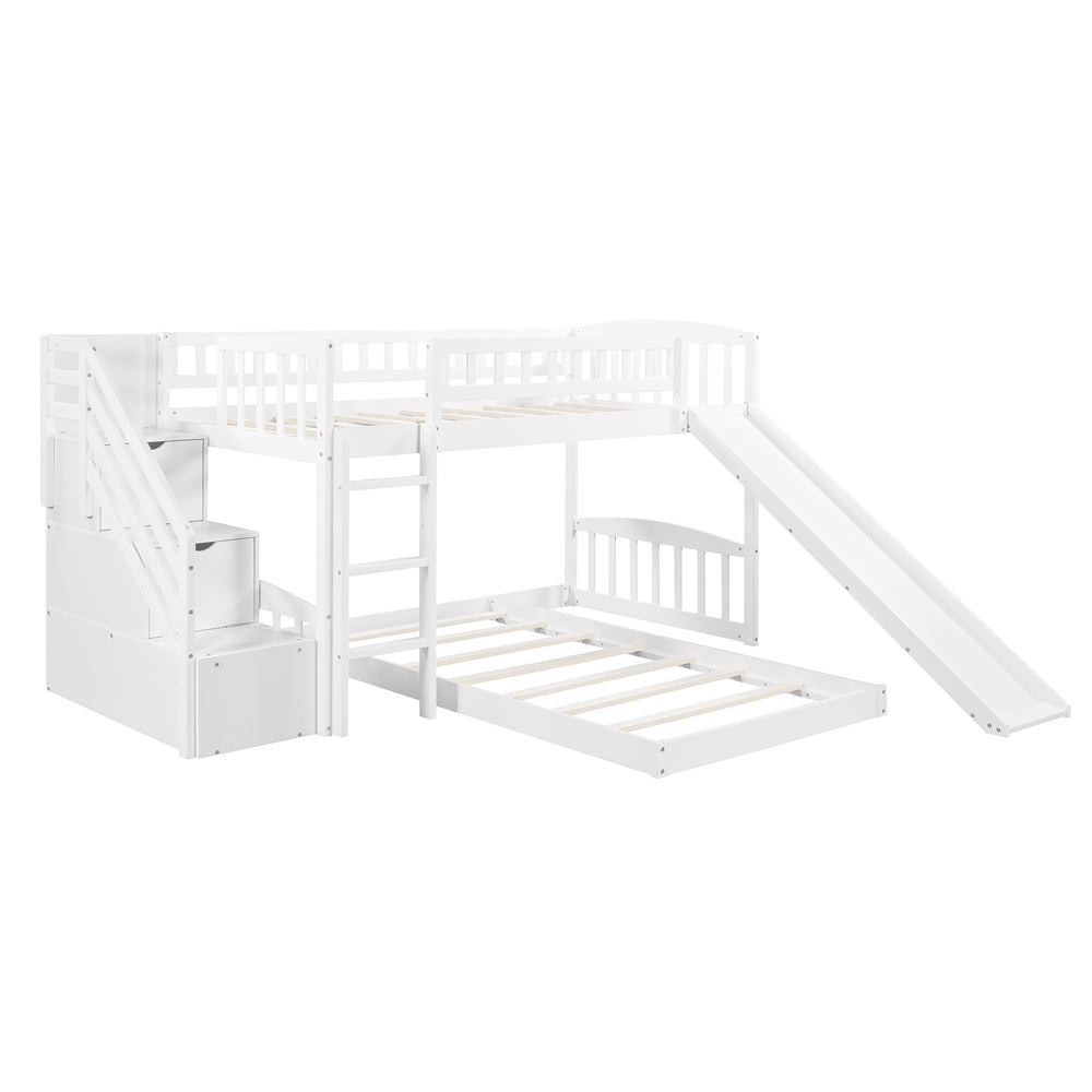 Homeroots White Twin Over Twin Perpendicular Bunk Bed With Storage Stairs And Slide  Manufactured Wood And Solid Wood 403615