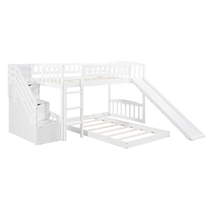 Homeroots White Twin Over Twin Perpendicular Bunk Bed With Storage Stairs And Slide  Manufactured Wood And Solid Wood 403615