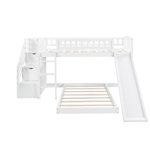 Homeroots White Twin Over Twin Perpendicular Bunk Bed With Storage Stairs And Slide  Manufactured Wood And Solid Wood 403615