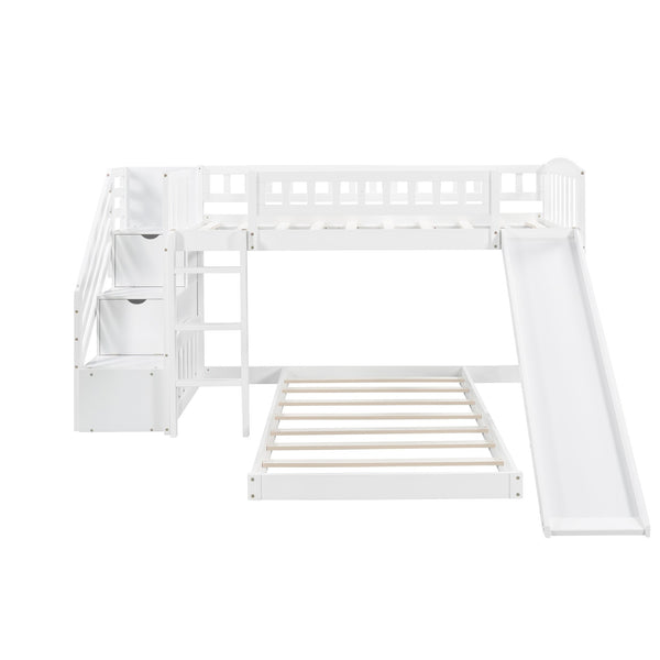 Homeroots White Twin Over Twin Perpendicular Bunk Bed With Storage Stairs And Slide  Manufactured Wood And Solid Wood 403615