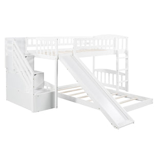 Homeroots White Twin Over Twin Perpendicular Bunk Bed With Storage Stairs And Slide  Manufactured Wood And Solid Wood 403615