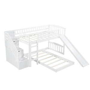Homeroots White Twin Over Twin Perpendicular Bunk Bed With Storage Stairs And Slide  Manufactured Wood And Solid Wood 403615
