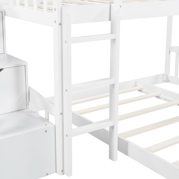 Homeroots White Twin Over Twin Perpendicular Bunk Bed With Storage Stairs And Slide  Manufactured Wood And Solid Wood 403615