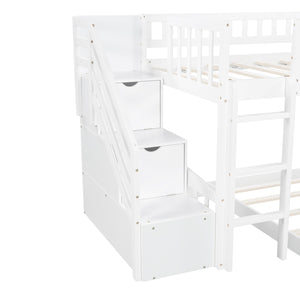 Homeroots White Twin Over Twin Perpendicular Bunk Bed With Storage Stairs And Slide  Manufactured Wood And Solid Wood 403615