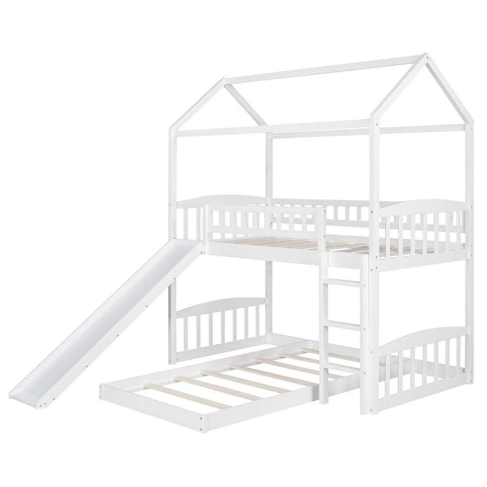 Homeroots White Playhouse Frame Full Over Full Perpendicular Bunk Bed With Slide  Manufactured Wood And Solid Wood 403617