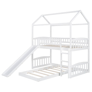 Homeroots White Playhouse Frame Full Over Full Perpendicular Bunk Bed With Slide  Manufactured Wood And Solid Wood 403617