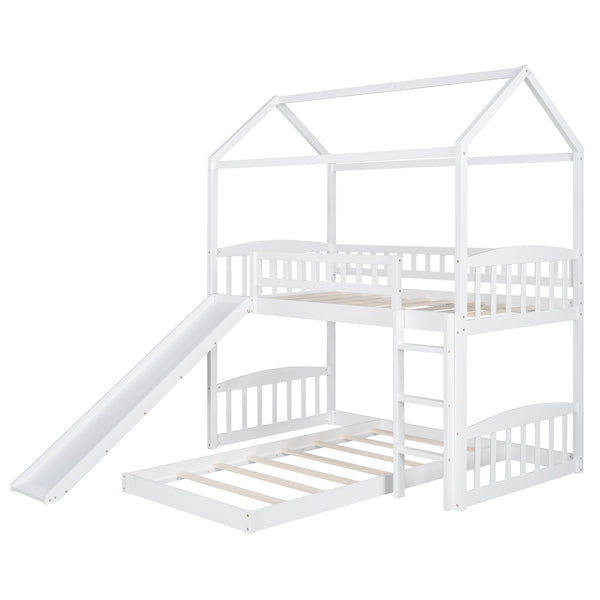 Homeroots White Playhouse Frame Full Over Full Perpendicular Bunk Bed With Slide  Manufactured Wood And Solid Wood 403617