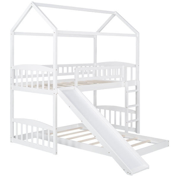 Homeroots White Playhouse Frame Full Over Full Perpendicular Bunk Bed With Slide  Manufactured Wood And Solid Wood 403617