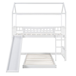 Homeroots White Playhouse Frame Full Over Full Perpendicular Bunk Bed With Slide  Manufactured Wood And Solid Wood 403617
