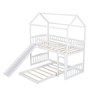 Homeroots White Playhouse Frame Full Over Full Perpendicular Bunk Bed With Slide  Manufactured Wood And Solid Wood 403617