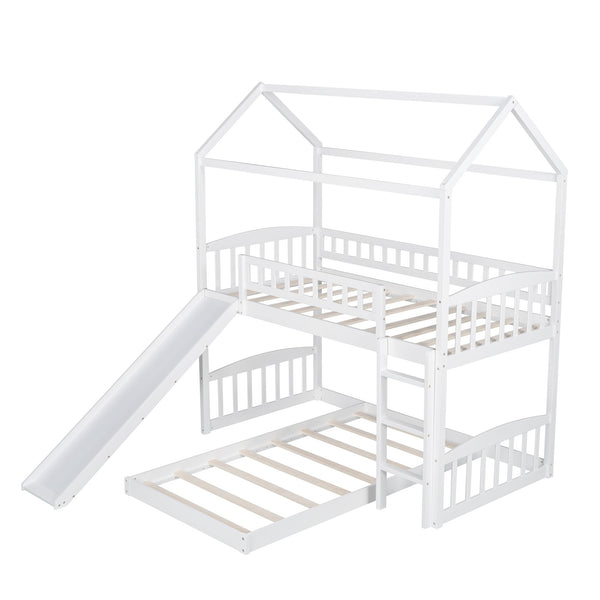 Homeroots White Playhouse Frame Full Over Full Perpendicular Bunk Bed With Slide  Manufactured Wood And Solid Wood 403617