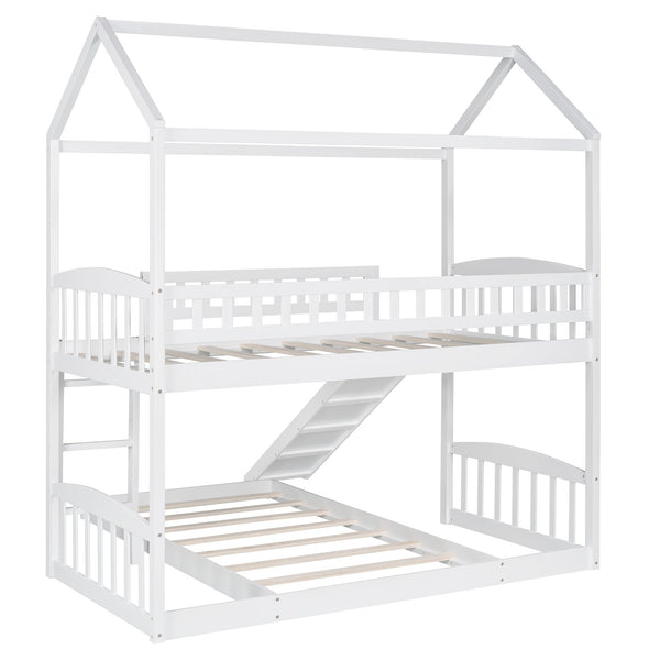 Homeroots White Playhouse Frame Full Over Full Perpendicular Bunk Bed With Slide  Manufactured Wood And Solid Wood 403617