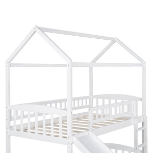 Homeroots White Playhouse Frame Full Over Full Perpendicular Bunk Bed With Slide  Manufactured Wood And Solid Wood 403617