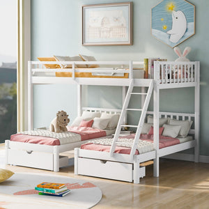 Homeroots White Full Over Double Twin Triple Bunk Beds With Drawers  Manufactured Wood And Solid Wood 403618