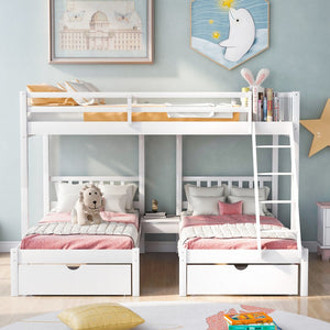 Homeroots White Full Over Double Twin Triple Bunk Beds With Drawers  Manufactured Wood And Solid Wood 403618