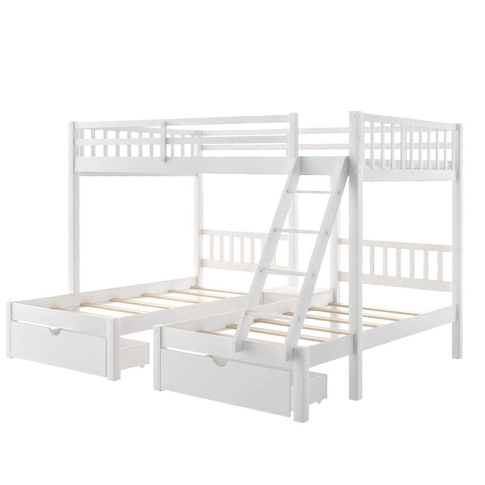 Homeroots White Full Over Double Twin Triple Bunk Beds With Drawers  Manufactured Wood And Solid Wood 403618