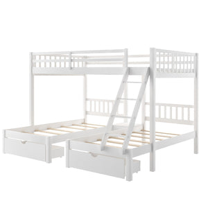 Homeroots White Full Over Double Twin Triple Bunk Beds With Drawers  Manufactured Wood And Solid Wood 403618
