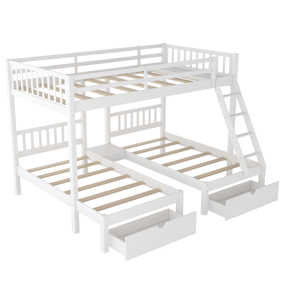 Homeroots White Full Over Double Twin Triple Bunk Beds With Drawers  Manufactured Wood And Solid Wood 403618