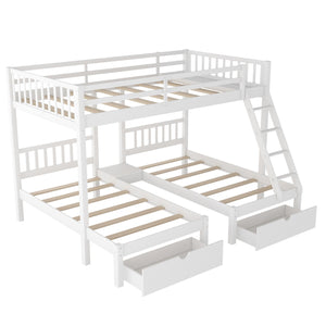 Homeroots White Full Over Double Twin Triple Bunk Beds With Drawers  Manufactured Wood And Solid Wood 403618