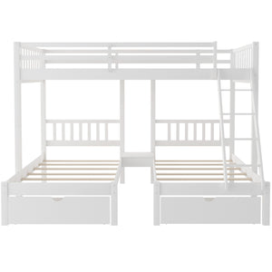 Homeroots White Full Over Double Twin Triple Bunk Beds With Drawers  Manufactured Wood And Solid Wood 403618