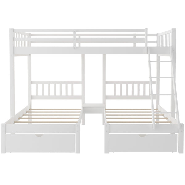 Homeroots White Full Over Double Twin Triple Bunk Beds With Drawers  Manufactured Wood And Solid Wood 403618