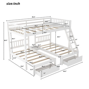 Homeroots White Full Over Double Twin Triple Bunk Beds With Drawers  Manufactured Wood And Solid Wood 403618