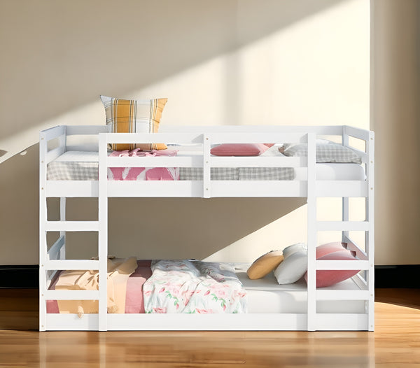 Homeroots Pastel White Twin Over Twin Dual Ladder Bunk Bed  Manufactured Wood And Solid Wood 403619