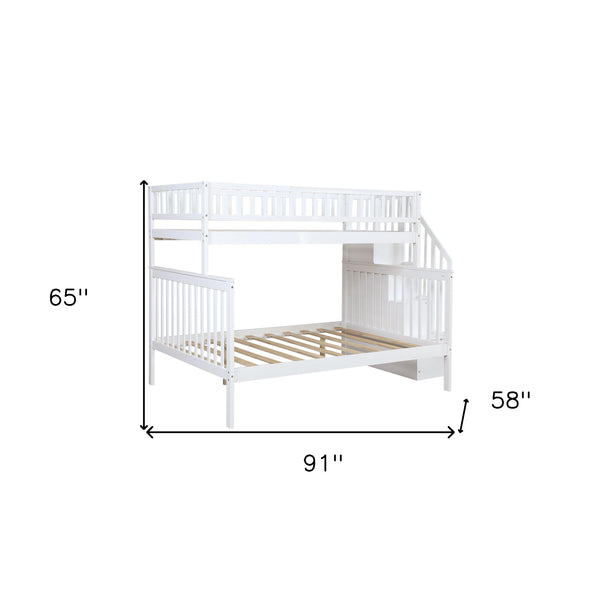 Homeroots White Twin Over Full Farmhouse Style Bunk Bed With Staircase  Manufactured Wood And Solid Wood 403622