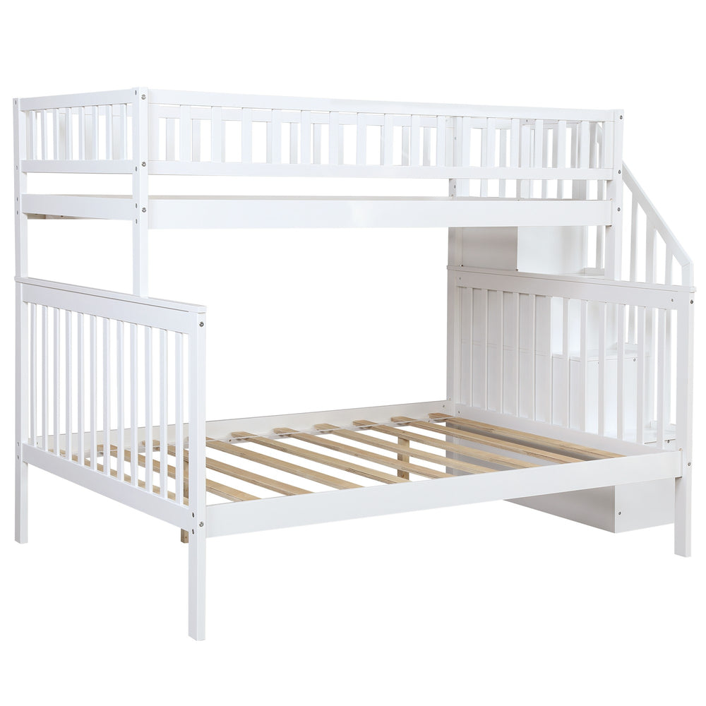 Homeroots White Twin Over Full Farmhouse Style Bunk Bed With Staircase  Manufactured Wood And Solid Wood 403622