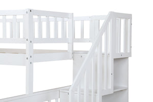 Homeroots White Twin Over Full Farmhouse Style Bunk Bed With Staircase  Manufactured Wood And Solid Wood 403622