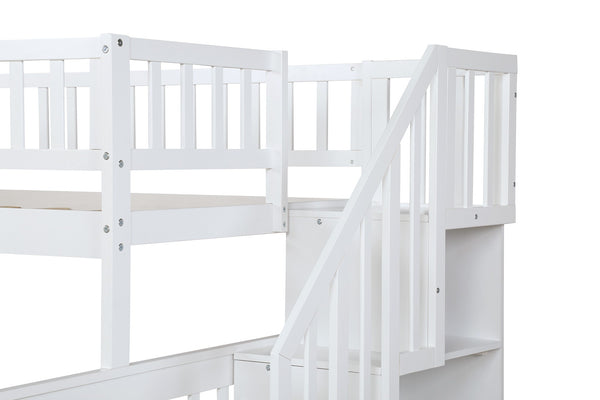 Homeroots White Twin Over Full Farmhouse Style Bunk Bed With Staircase  Manufactured Wood And Solid Wood 403622