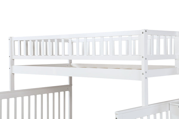 Homeroots White Twin Over Full Farmhouse Style Bunk Bed With Staircase  Manufactured Wood And Solid Wood 403622