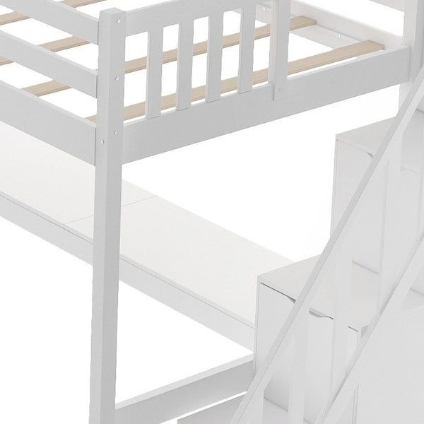 Homeroots White Twin Size Loft Bed With Built In Desk And Stairway  Manufactured Wood + Solid Wood 403626