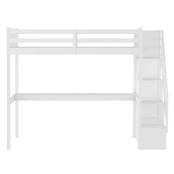 Homeroots White Twin Size Loft Bed With Built In Desk And Stairway  Manufactured Wood + Solid Wood 403626