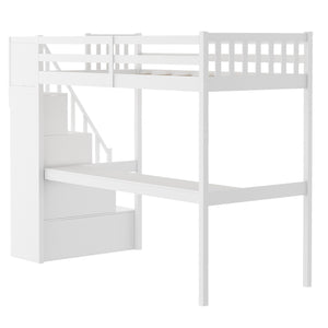 Homeroots White Twin Size Loft Bed With Built In Desk And Stairway  Manufactured Wood + Solid Wood 403626