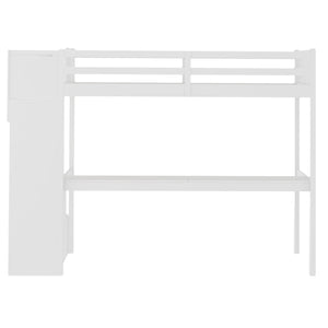Homeroots White Twin Size Loft Bed With Built In Desk And Stairway  Manufactured Wood + Solid Wood 403626