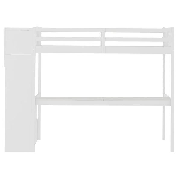 Homeroots White Twin Size Loft Bed With Built In Desk And Stairway  Manufactured Wood + Solid Wood 403626