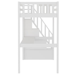 Homeroots White Twin Size Loft Bed With Built In Desk And Stairway  Manufactured Wood + Solid Wood 403626