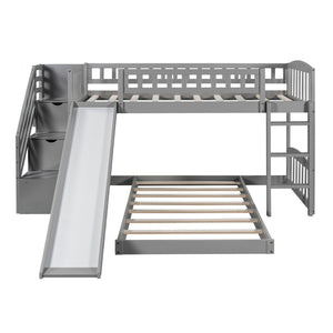 Homeroots Gray Twin Over Twin Perpendicular Bunk Bed With Storage Stairs And Slide  Manufactured Wood And Solid Wood 403630