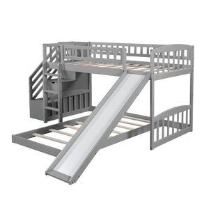 Homeroots Gray Twin Over Twin Perpendicular Bunk Bed With Storage Stairs And Slide  Manufactured Wood And Solid Wood 403630