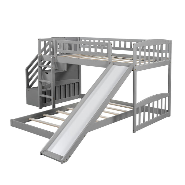 Homeroots Gray Twin Over Twin Perpendicular Bunk Bed With Storage Stairs And Slide  Manufactured Wood And Solid Wood 403630