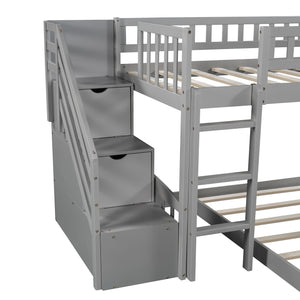 Homeroots Gray Twin Over Twin Perpendicular Bunk Bed With Storage Stairs And Slide  Manufactured Wood And Solid Wood 403630