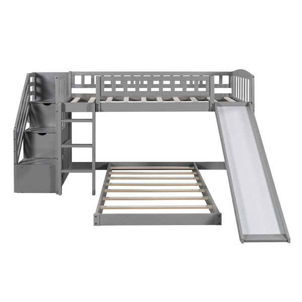 Homeroots Gray Twin Over Twin Perpendicular Bunk Bed With Storage Stairs And Slide  Manufactured Wood And Solid Wood 403630