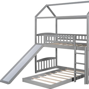 Homeroots Gray Playhouse Frame Full Over Full Perpendicular Bunk Bed With Slide  Manufactured Wood And Solid Wood 403635