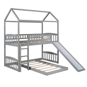 Homeroots Gray Playhouse Frame Full Over Full Perpendicular Bunk Bed With Slide  Manufactured Wood And Solid Wood 403635