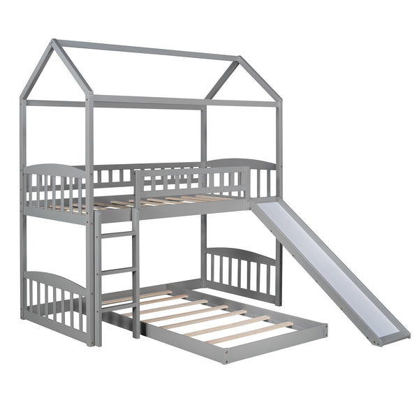 Homeroots Gray Playhouse Frame Full Over Full Perpendicular Bunk Bed With Slide  Manufactured Wood And Solid Wood 403635