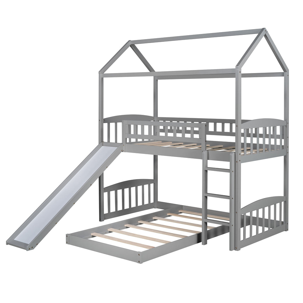 Homeroots Gray Playhouse Frame Full Over Full Perpendicular Bunk Bed With Slide  Manufactured Wood And Solid Wood 403635