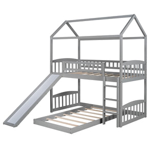Homeroots Gray Playhouse Frame Full Over Full Perpendicular Bunk Bed With Slide  Manufactured Wood And Solid Wood 403635